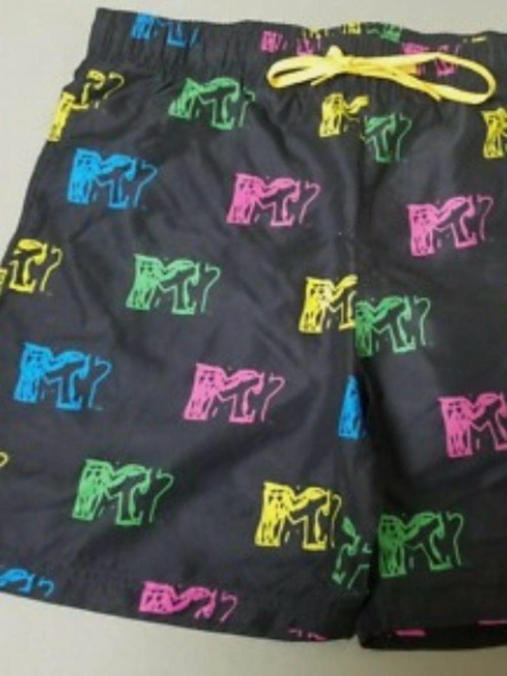 MTV Black Swim Shorts with Neon Yellow, Pink, Blue & Green Logos